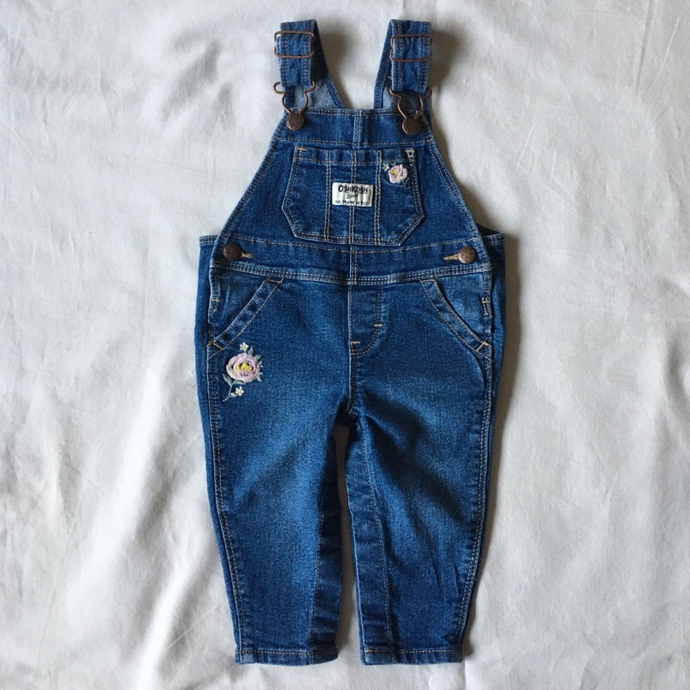 OshKosh b’gosh overalls size 6 months jeans pants bibs flowers embroidered